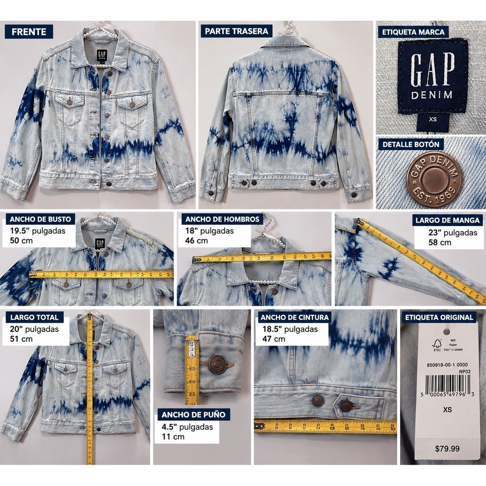 GAP Denim Womens XS Tie Dye Jean Jacket Light Wash Blue NWT 850918-00-1 0000 - Picture 3 of 14